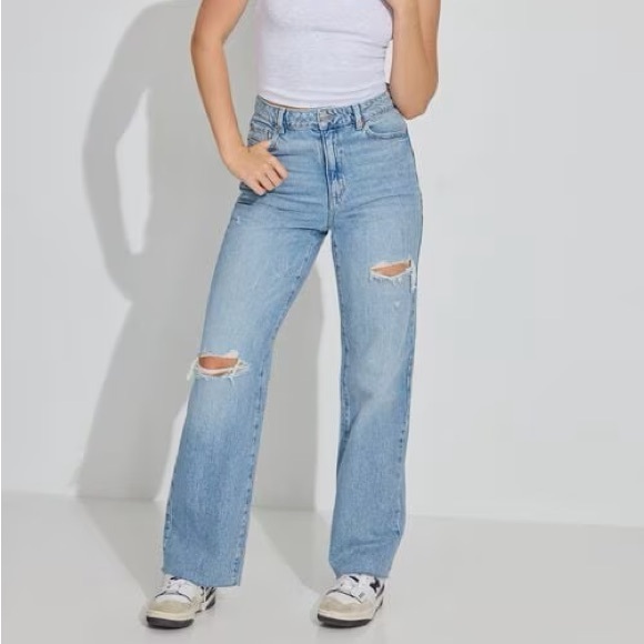 Garage Denim - Garage Wide Leg Distressed Medium Wash Jeans